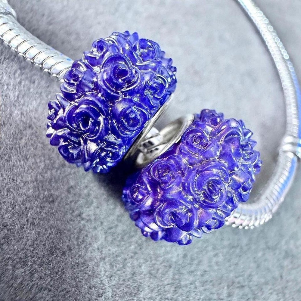 2Pcs Purple Rose Spacer Bead Charms fits PANDORA